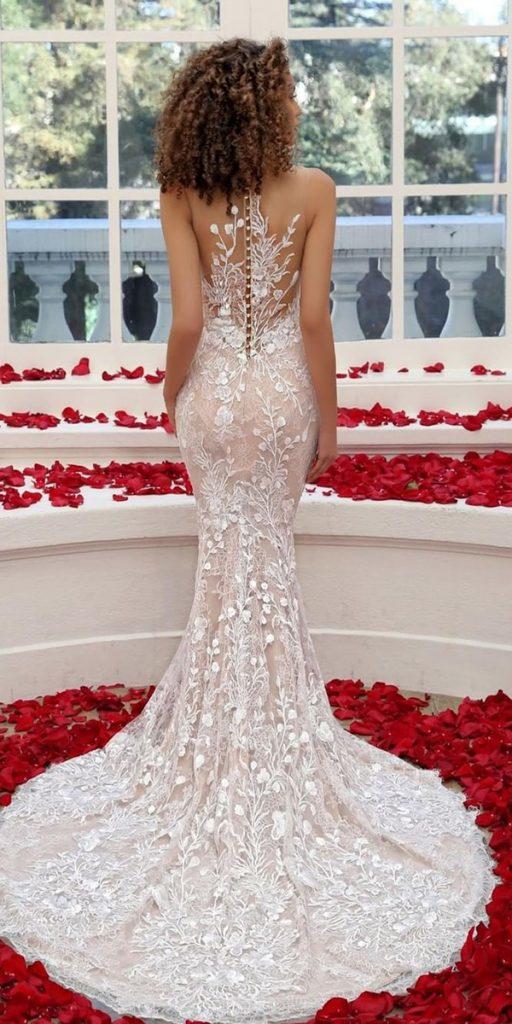  mermaid wedding dresses tattoo effect back lace floral blush enzoani
