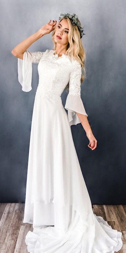 modest wedding dresses a line with three quote sleeves lace elizabethcooperdesign
