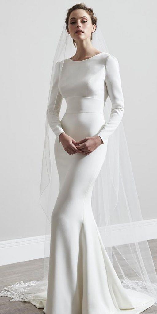 modest wedding dresses simple sheath with long sleeves sassiholford