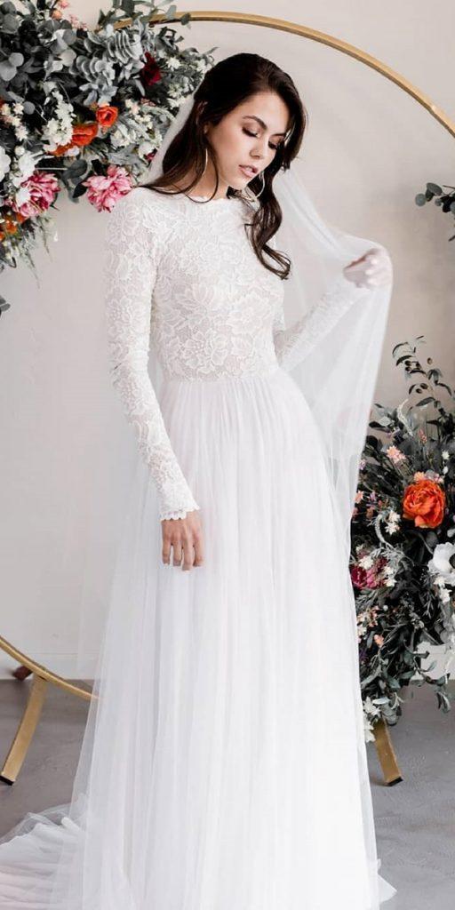 modest wedding dresses with sleeves a line lace top boho wearyourlovexo