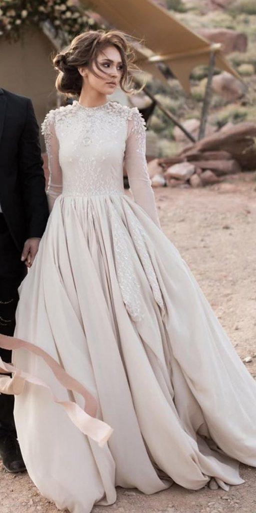 modest wedding dresses with sleeves ball gown beige cathy telle