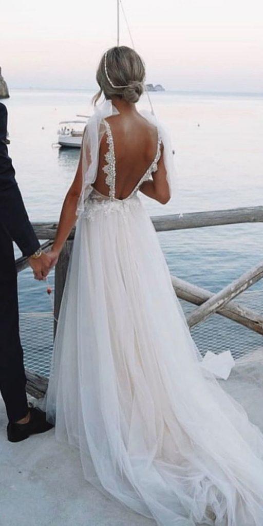princess wedding dresses a line v back train tulle romantic inbaldrorofficial
