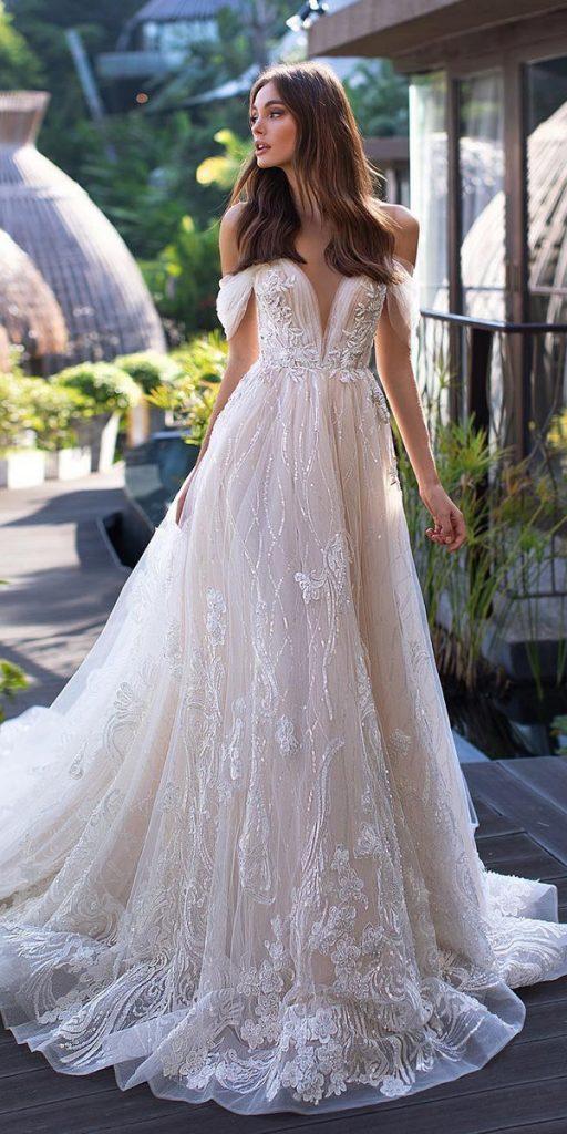 romantic bridal gowns a line off the shoulder sequins blush lorenzorossi official