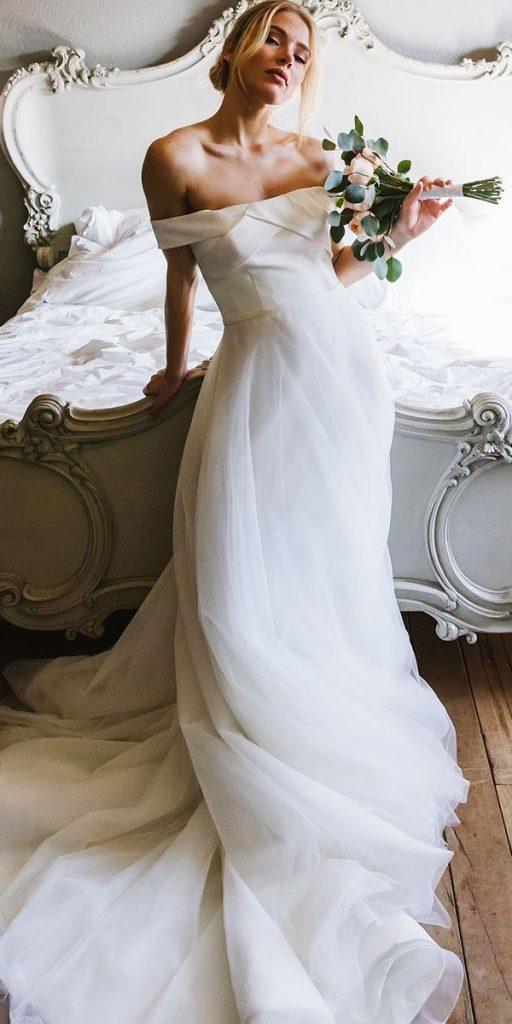  romantic bridal gowns simple a line straight strapless neckline kellyfaetanini