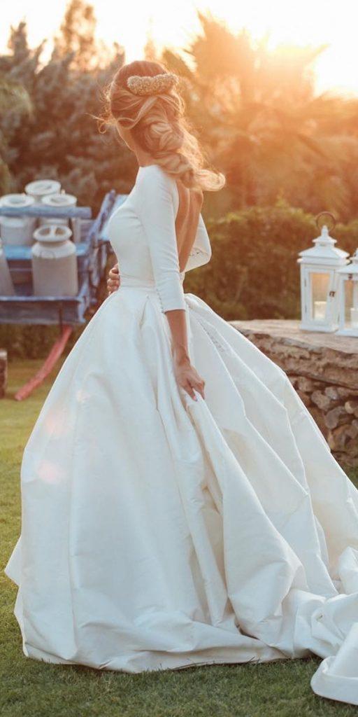 simple wedding dresses with sleeves ball gown open back country with train kiwo estudio
