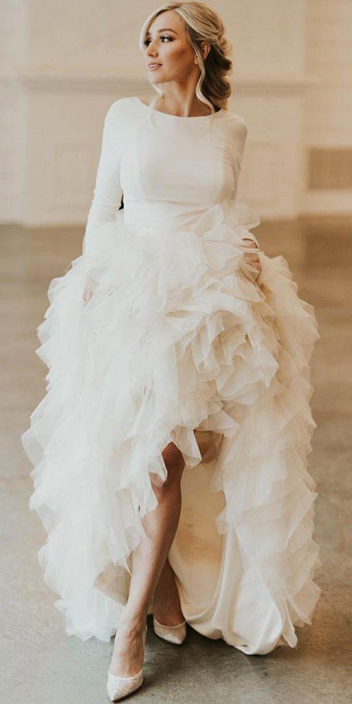 simple wedding dresses with sleeves ball gown ruffled skirt modest halfpennylondon