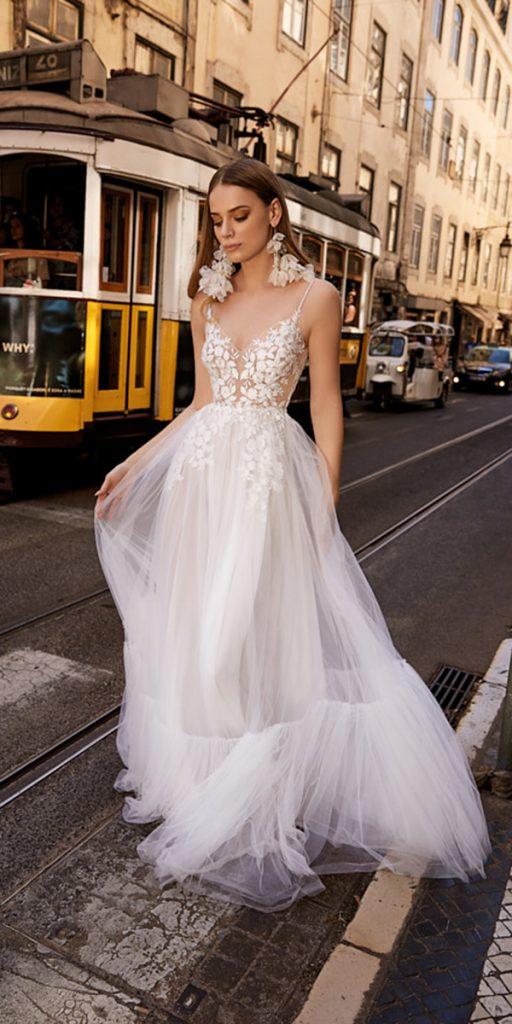 tom sebastien wedding dresses romantic a line with spaghetti straps floral top 2019