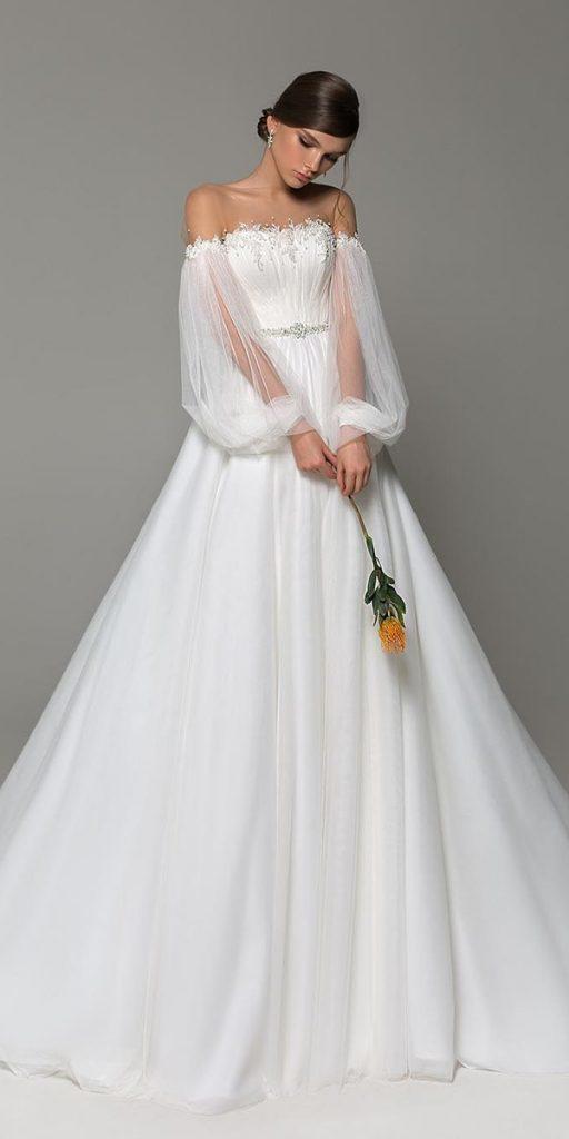 top wedding dresses ball gown illusion neckline with sleeves simple evalendel