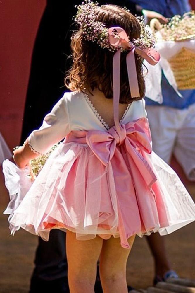 tutu flower girl dresses with sleeves bow pink country delucia vestidosdearras