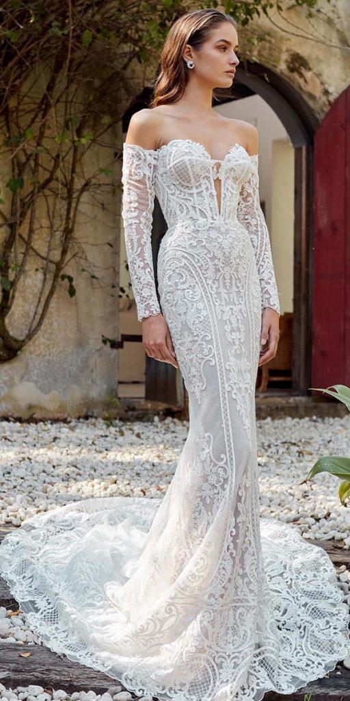 vintage lace wedding dresses mermaid with detached sleeves sweetheart neckline leahdagloria