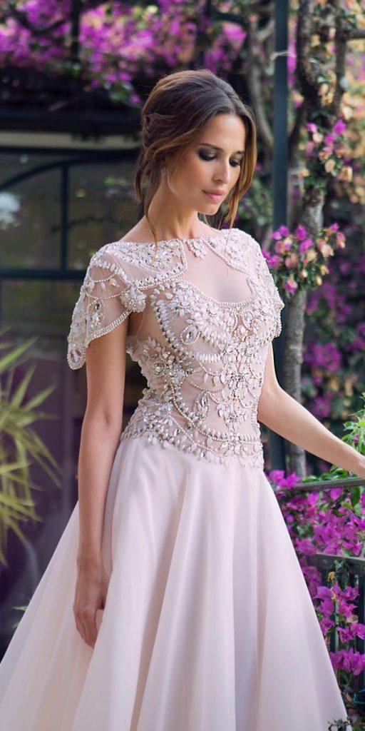  vintage wedding dresses with sleeves a line beaded jeweled top anaellehautecouture