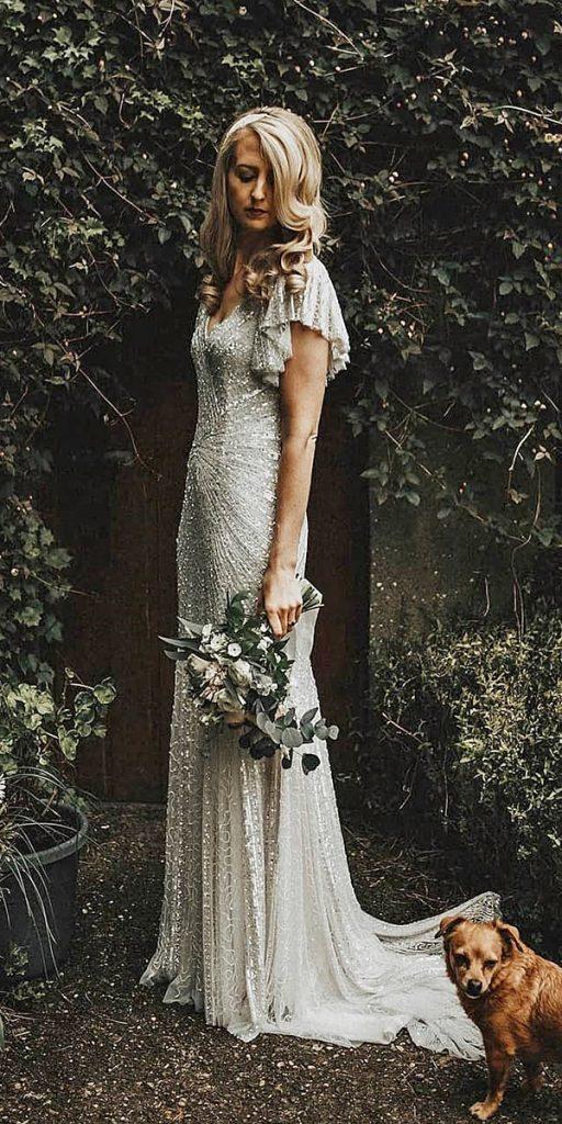 vintage wedding dresses with sleeves a line with cap sleeves sequins elizajanehowell