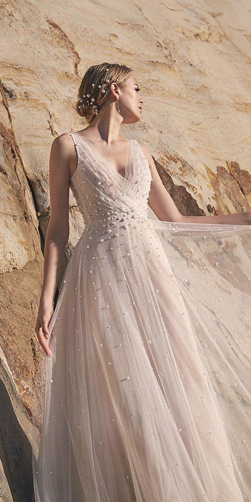watters wedding dresses a line v neckline with pearls 2019