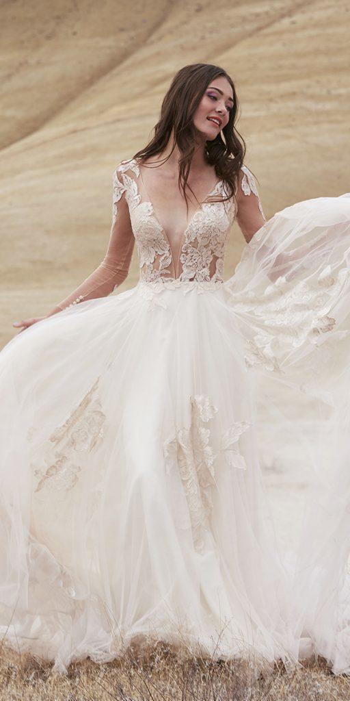 watters wedding dresses a line with illusion sleeves sexy top 2019