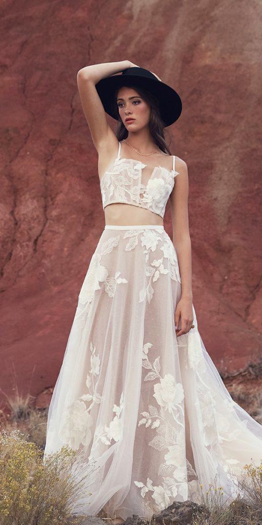 watters wedding dresses detached skirt with straight top with spaghetti straps 2019