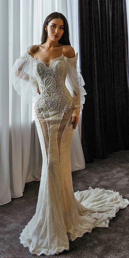 wedding dresses 2018 sheath off the shoulder with sleeves galialahav