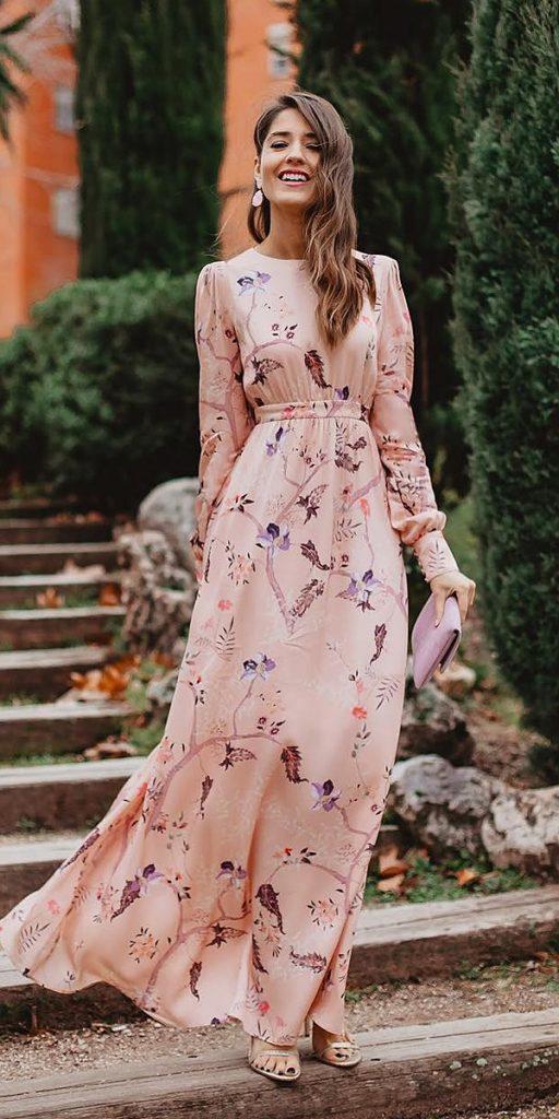 wedding guest dresses for spring a line long with sleeves floral print invitada perfecta