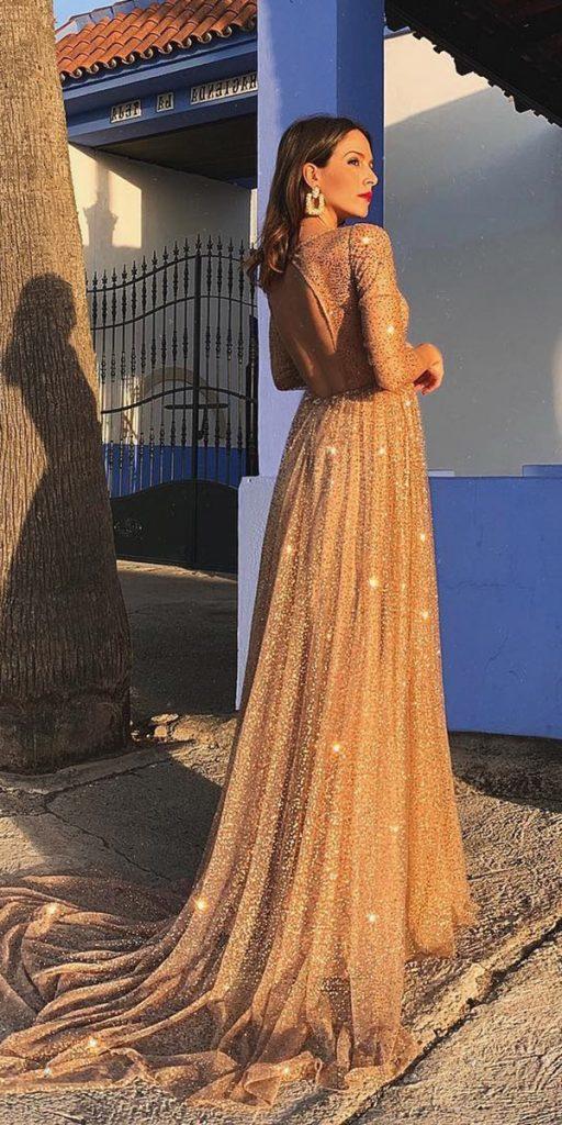 wedding guest dresses for spring a line open back with long sleeves sequins rocio sorno