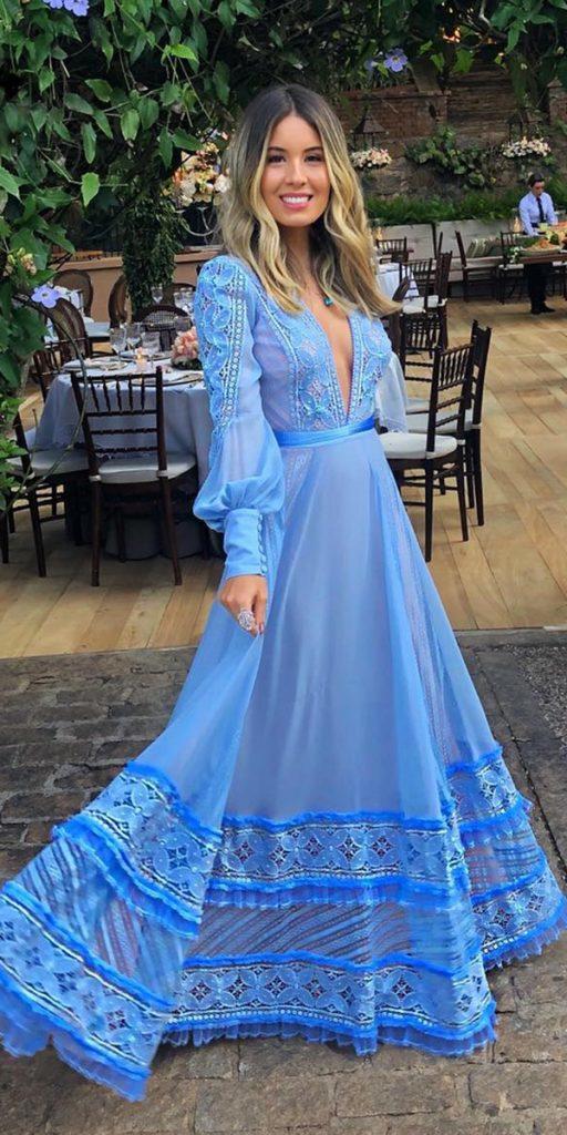 wedding guest dresses for spring long blue with sleeves deep v neckline casual zezeduarte