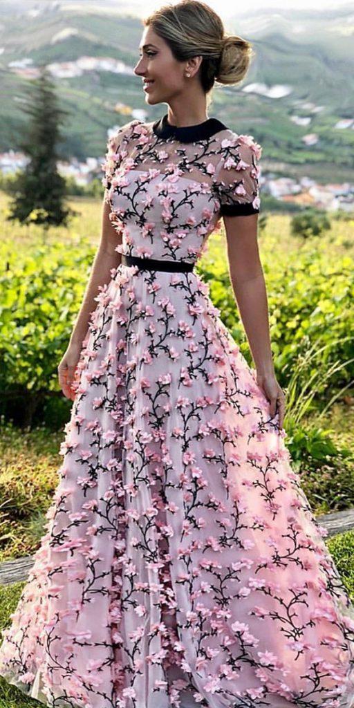 wedding guest dresses for spring outdoor a line with cap sleeves floral appliques vestidosoficial