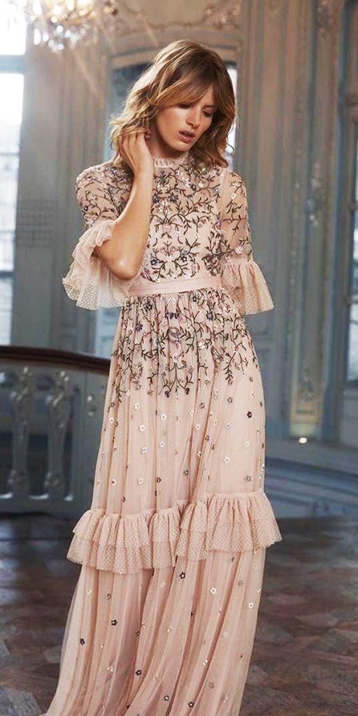 wedding guest dresses for spring casual with puff sleeves floral appliques long needleandthreadlondon