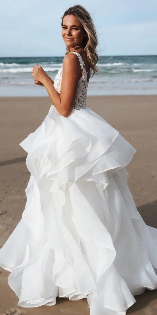  beach destination wedding dresses ball gown lace top ruffled skirt goddessbynature