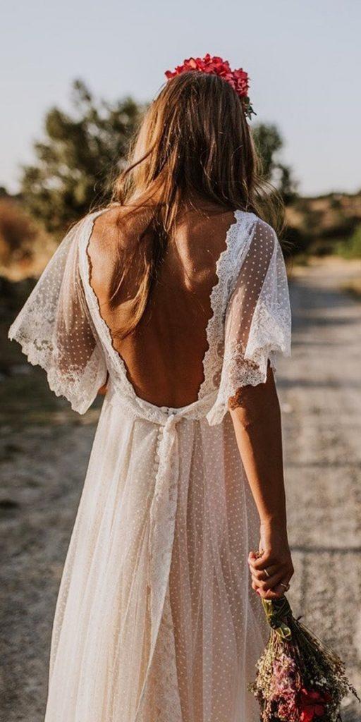 boho wedding dresses with sleeves a line v back rustic country immaclenovias