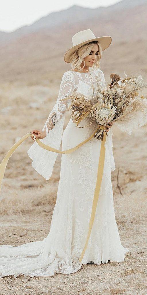  boho wedding dresses with sleeves sheath country train ruedeseinebridal