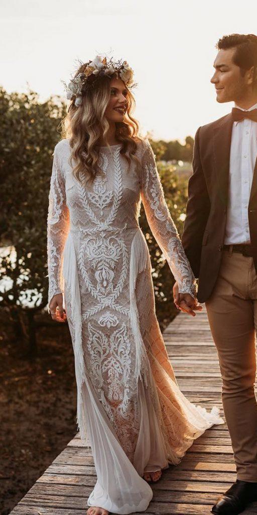  boho wedding dresses with sleeves sheath with long sleeves lace country whenfreddiemetlilly