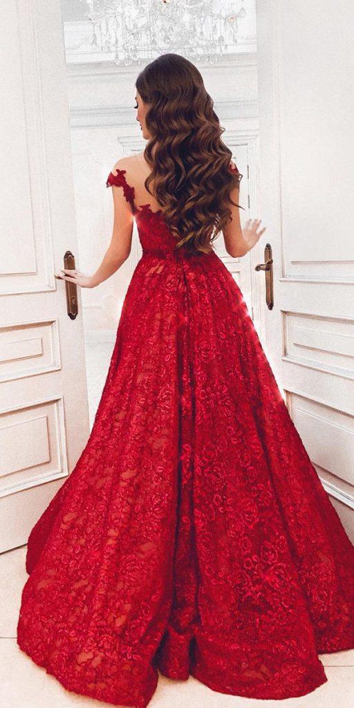 colored-wedding-dresses a line red with cap sleeves illusion neckline laceax armina