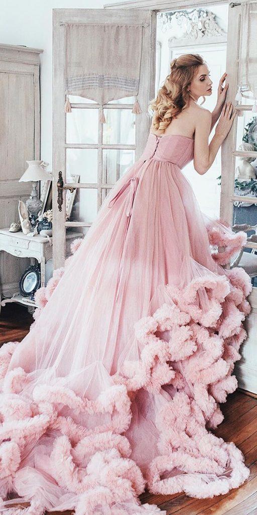 colored wedding dresses ball gown low back pink with train jovanarikalo