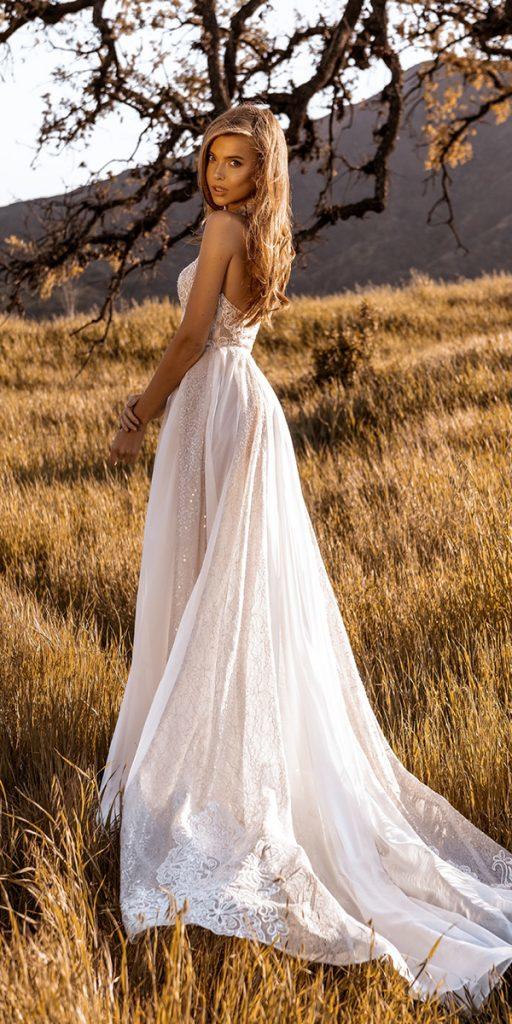  country wedding dresses a line low back lace with train crystaldesign