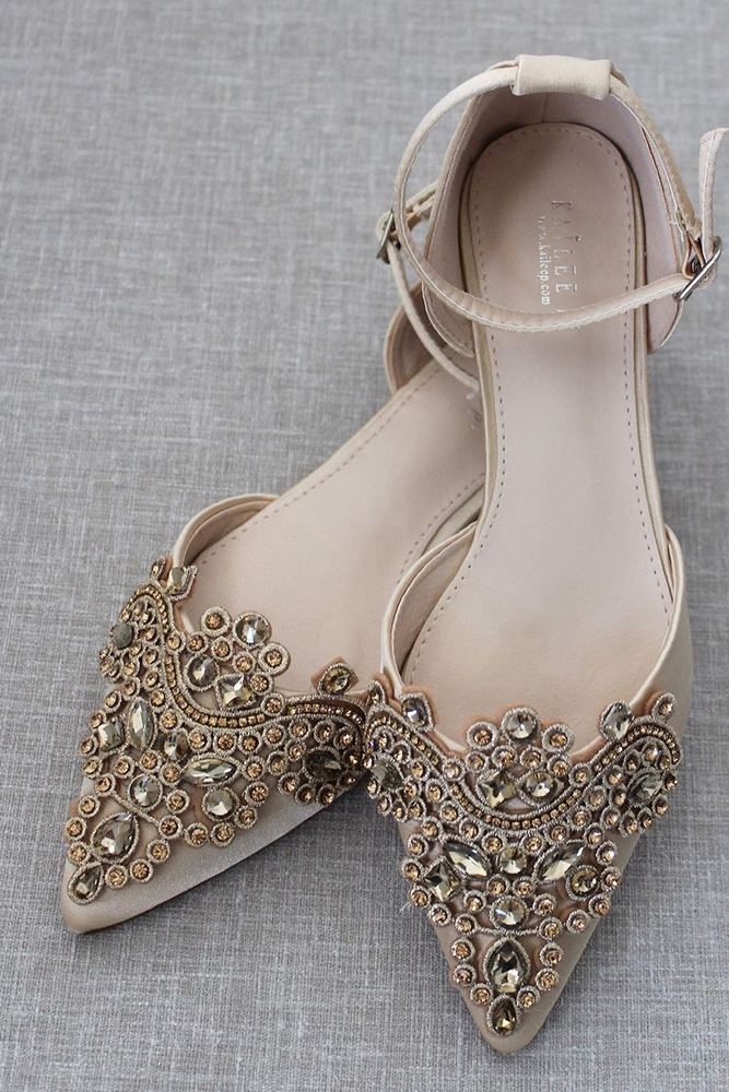 flat wedding shoes gold sparkle with stones shop.kaileep
