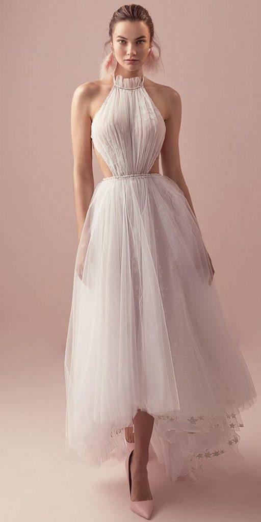  high low wedding dresses simple halter neckline for beach tali and marianna