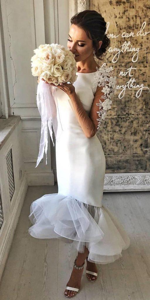  high low wedding dresses with illusion sleeves floral appliques tarikedizofficial