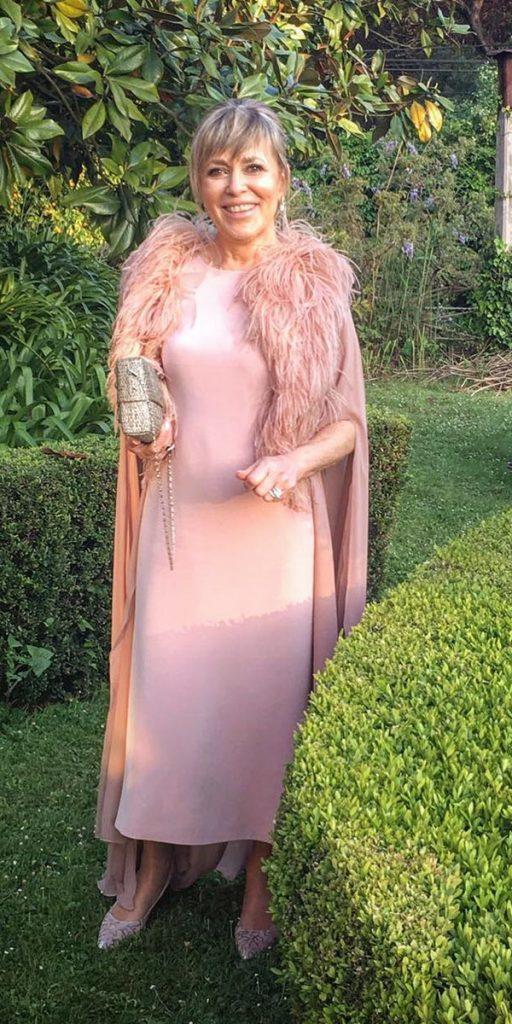 long mother of the bride dresses tea length with cape fringe pink nicolas costura