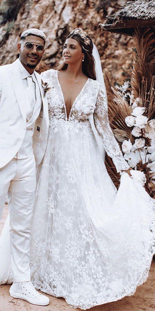 plus size wedding dresses with long sleeves lace v neckline tali photography