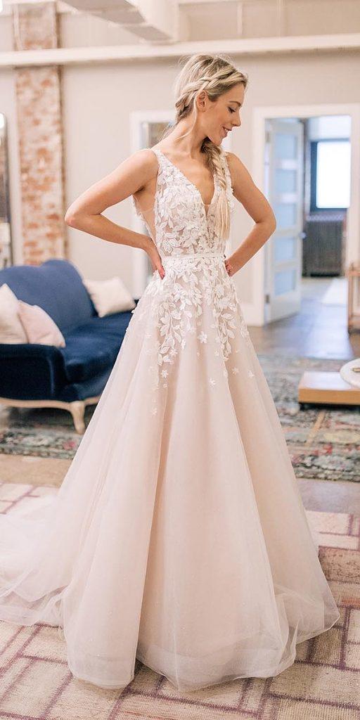  top wedding dresses a line v neckline floral appliques blush carterfish