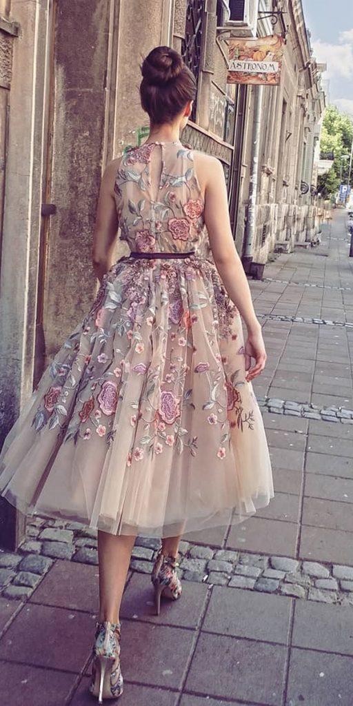 wedding party dresses tea length sleveless withfloral appliques marko krstic