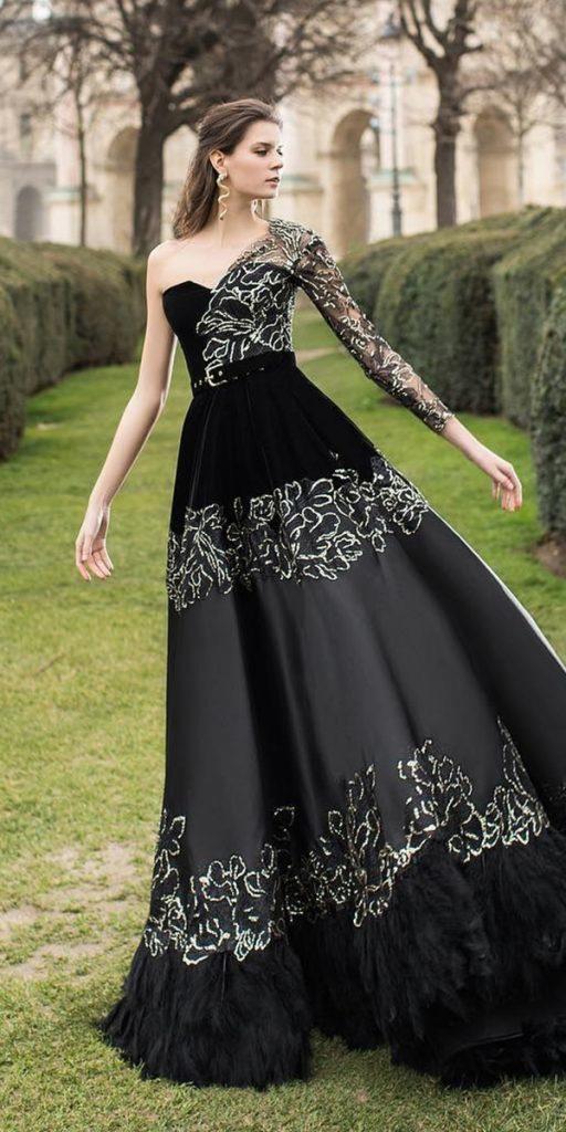 gothic wedding dresses a line one shoulder with white sophiecouture