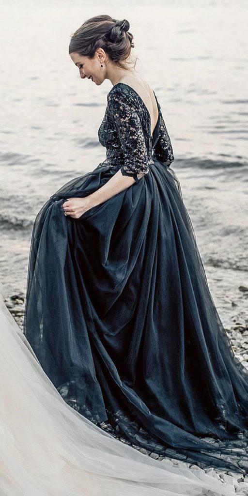 gothic wedding dresses with three quote sleeves v back black elisabettalillyred