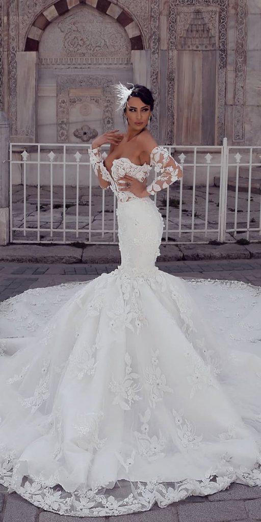 lacebridal gowns mermaid with long sleeves sweetheart neckline floral appliques saidmhamadofficial