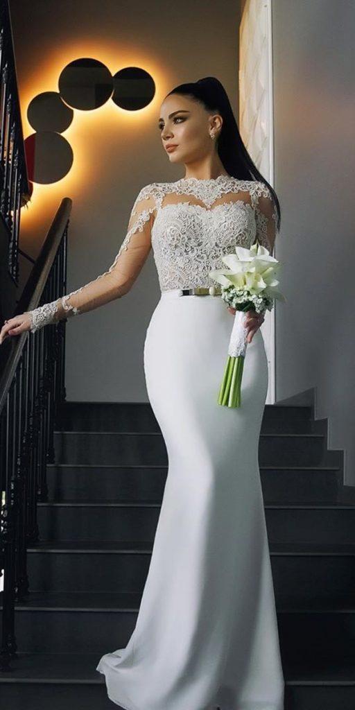 lace bridal gowns trumpet with illusion long sleeves lace top berta