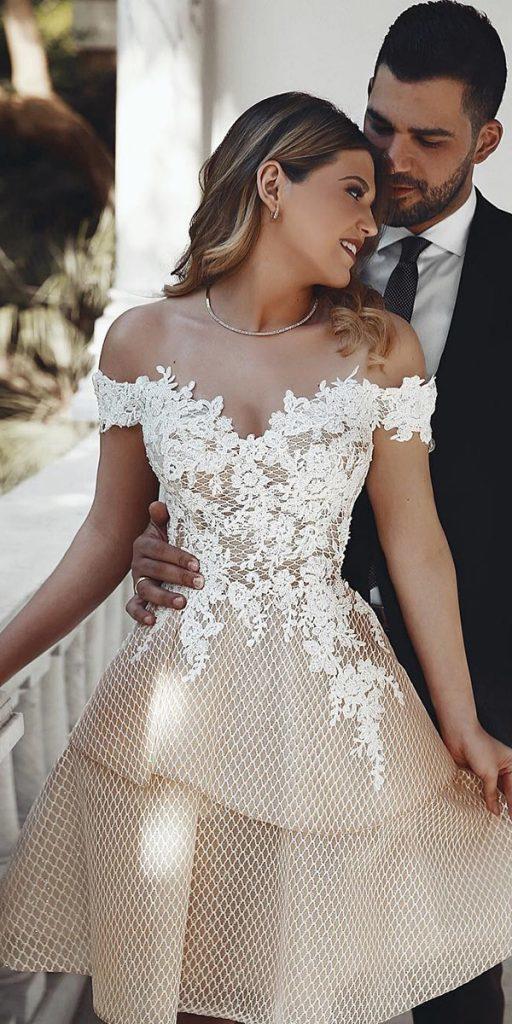  lace short wedding dresses off the shoulder champagne saidmhamadofficia