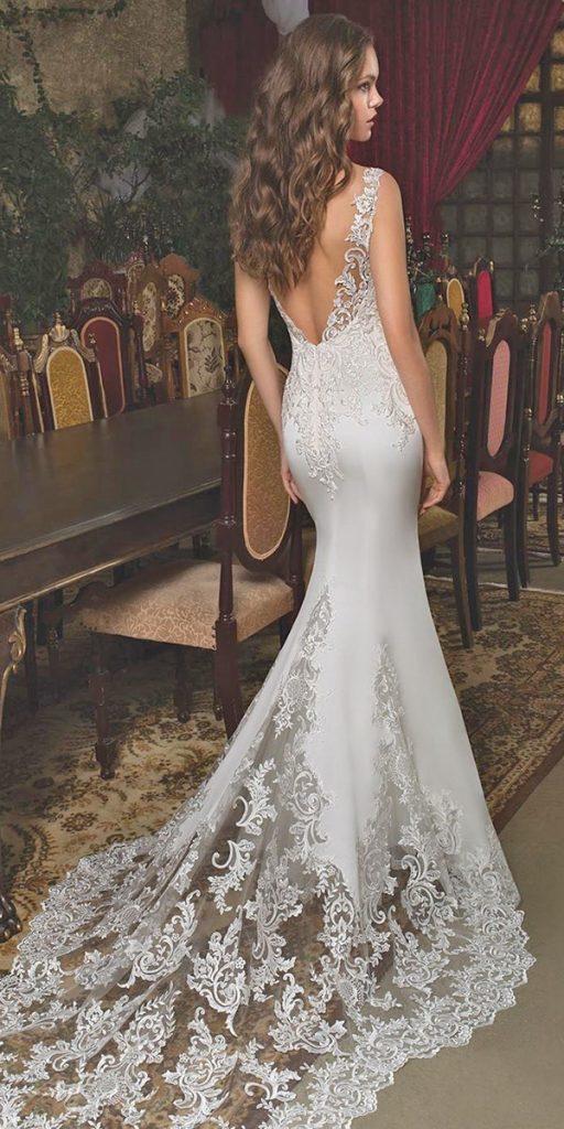 mermaid wedding dresses fit and flare v back lace with train demetriosbride