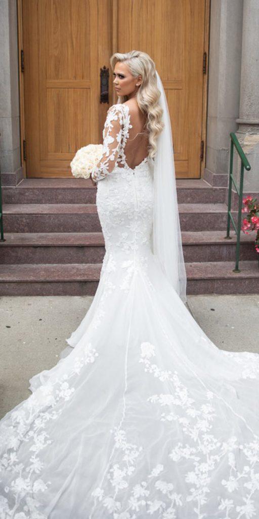  mermaid wedding dresses with long sleeves lace with train pronovias