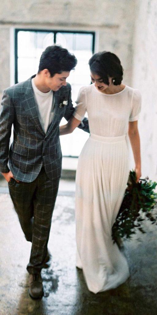 modest wedding dresses a line with cap sleeves simple cathytelle