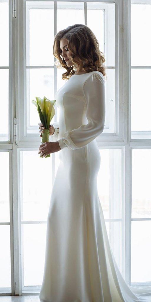  modest wedding dresses with sleeves sheath simple for fall lesha hodos