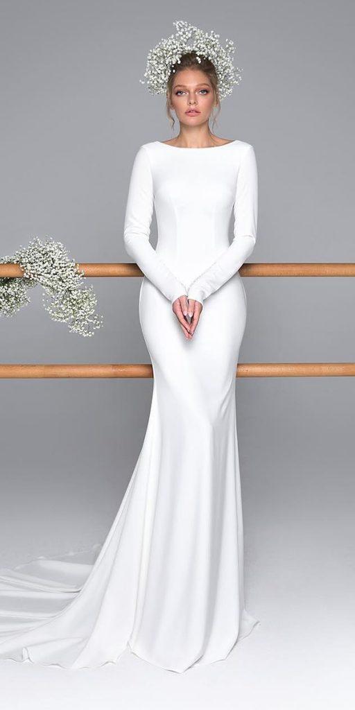  modest wedding dresses with sleeves sheath simple romantic evalendel