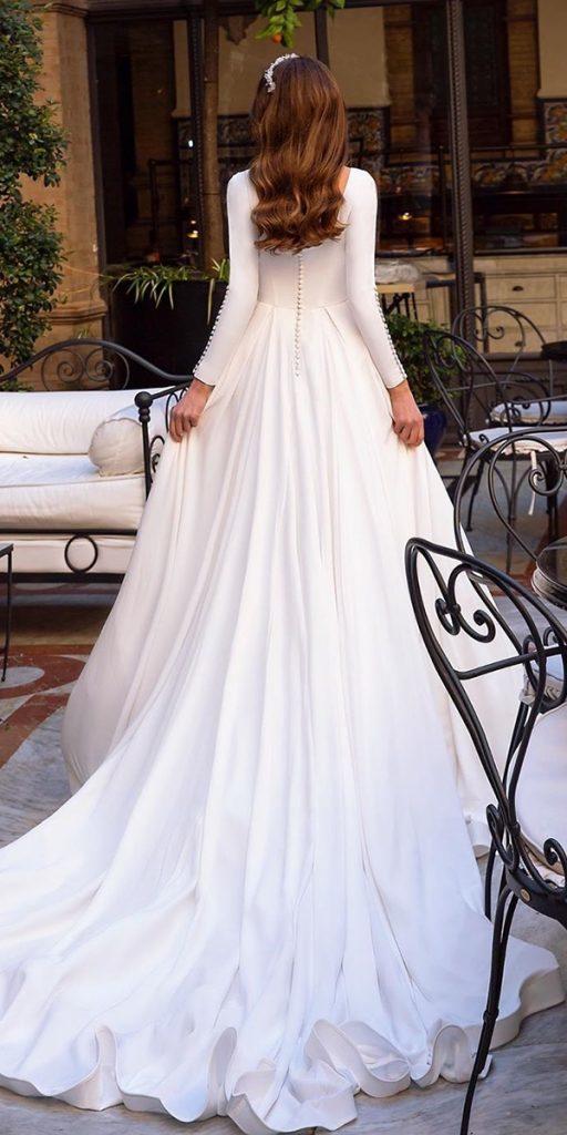  simple wedding dresses with sleeves ball gown modest with train tinavalerdi